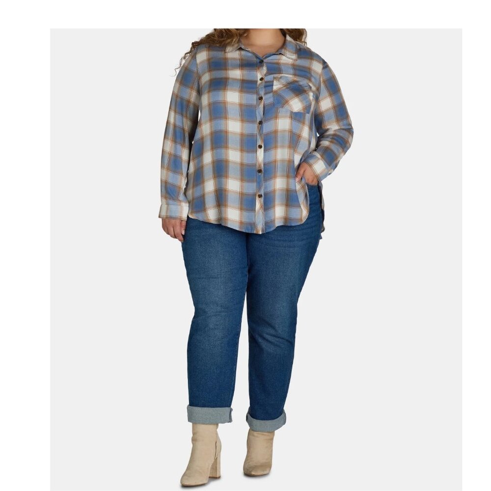 Terra & Sky Women's Plus Button Down Shirt Plaid Long Sleeve Size 2X Blue - Picture 8 of 11